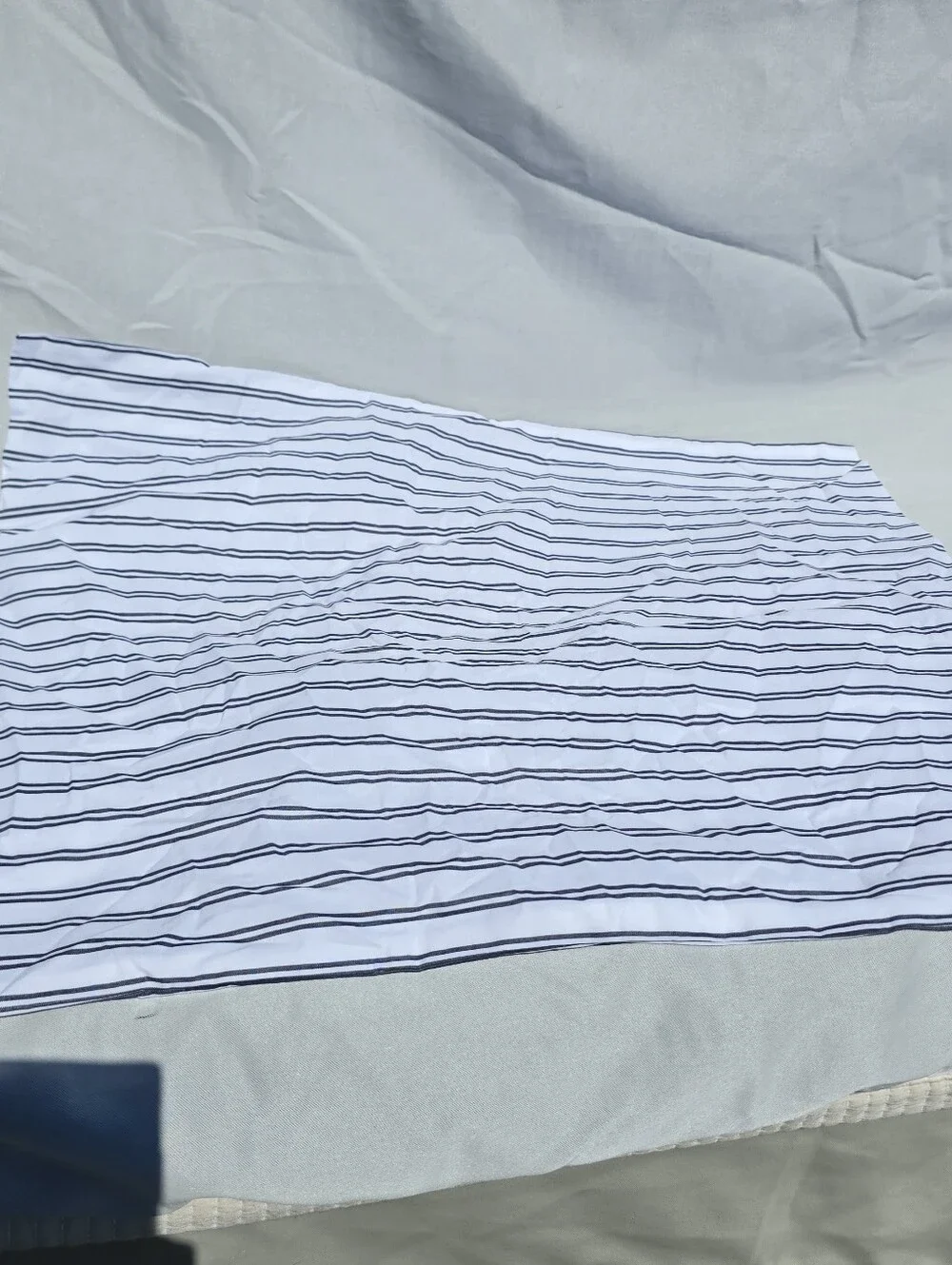 NWOT Quince Full / Queen Organic Crisp Percale Duvet Cover Navy Double Stripe